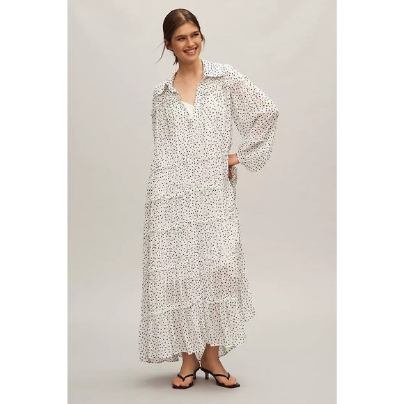 Anthropologie Dresses & Skirts - NWT By Anthropologie Long-Sleeve Smocked Tiered Maxi Dress Sz M Polka Dot #7H461